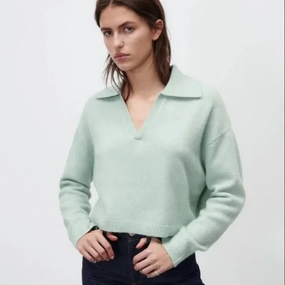 Zara Sweaters Cropped Polo Collar Knit Sweater Poshmark